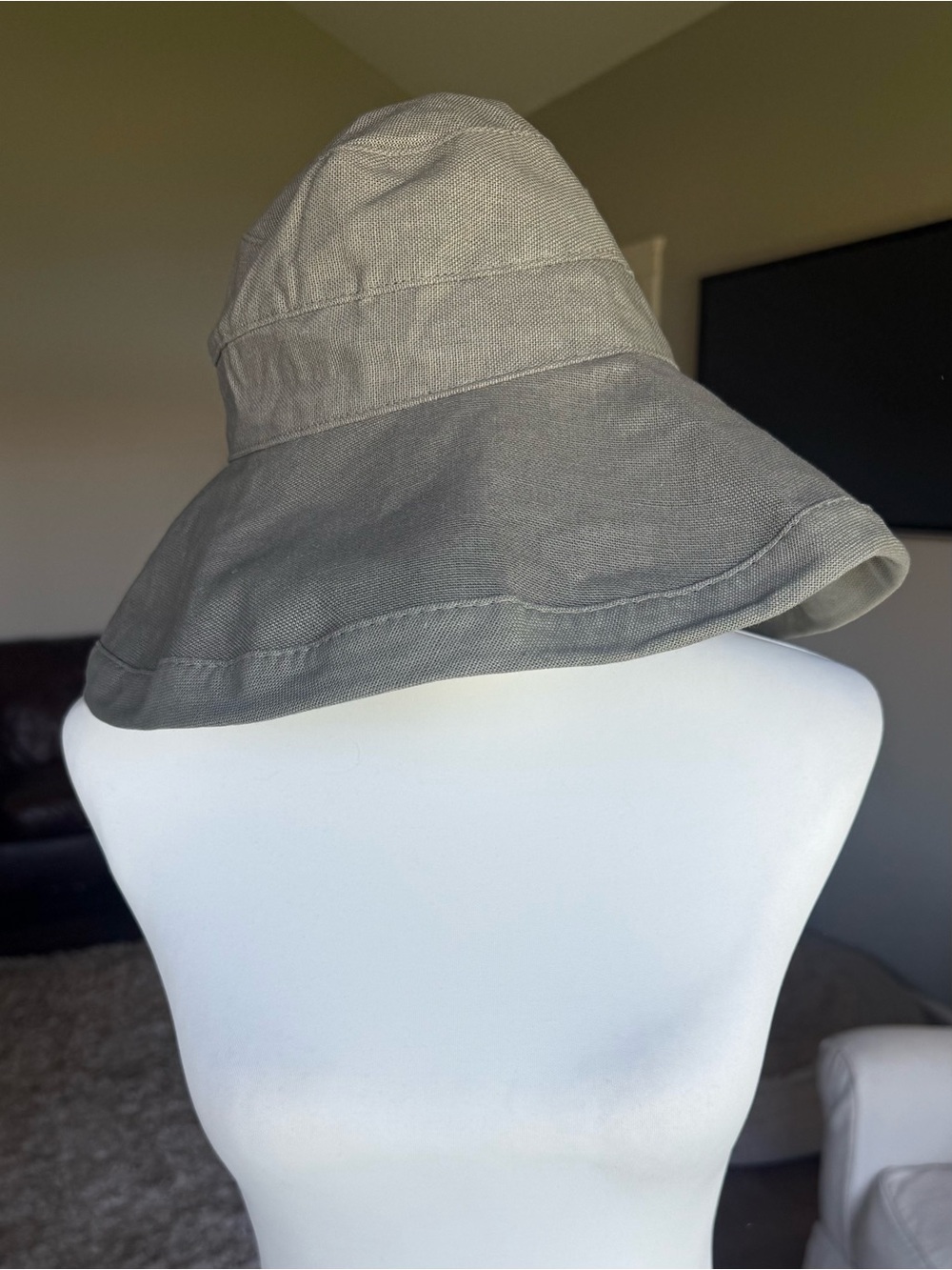 Scala Olive Green Large Brim Cotton Bucket Hat with Drawcord